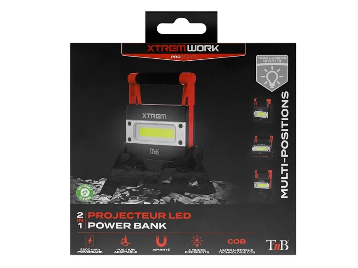 T'nB Xtremework Scheinwerfer 1000 Lumen 4 Modis, 12W, eingebaute Powerbank