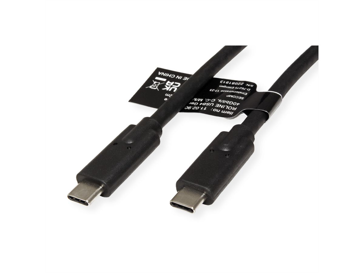 ROLINE Câble USB4 Gen3x2, C–C, M/M, 100W, noir, 0,5 m