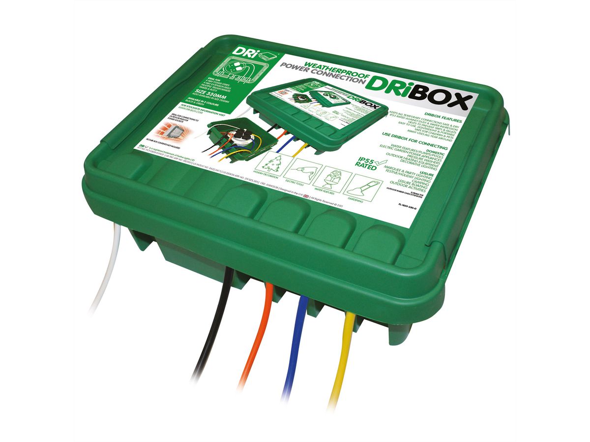 Dri Box Kabelverstauung gross, IP55, 5x Kabeleinführung, grün