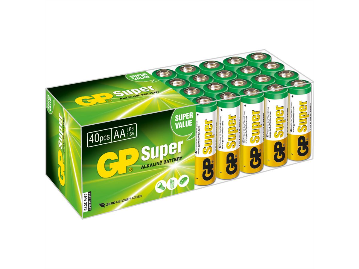 GP Batteries Super Alkaline LR06, 40x AA, Mignon Multipack