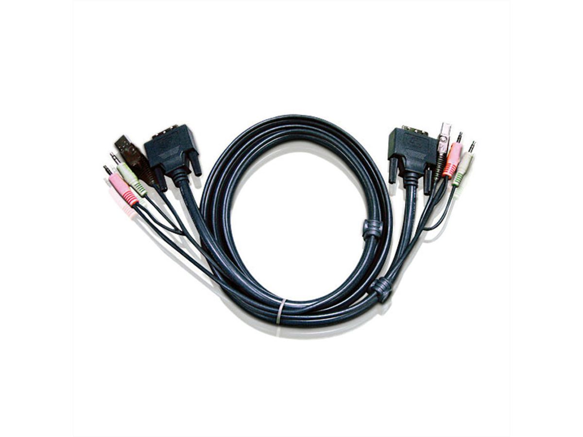 ATEN 2L-7D03UI Câble KVM DVI-I (Single Link), USB, Audio, noir, 3 m