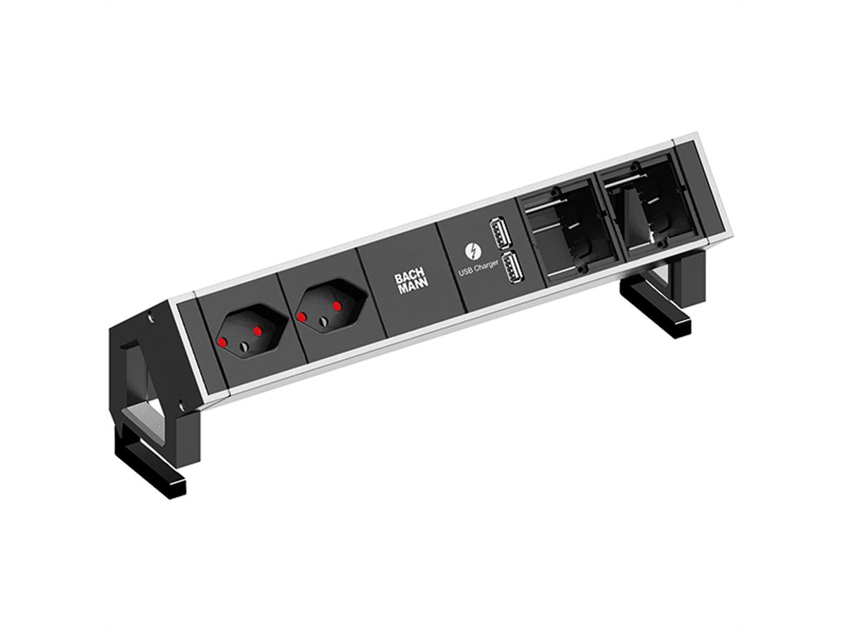 BACHMANN DESK2 2xCH T13 USB Charger 2xCM, Strom 0,2m GST18 Inox lackiert Schweiz